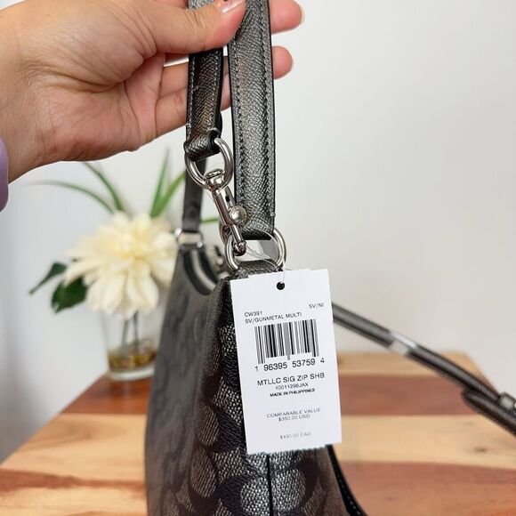 NWT Coach Zip Top Shoulder Bag In Signature Canvas - Picture 4 of 7